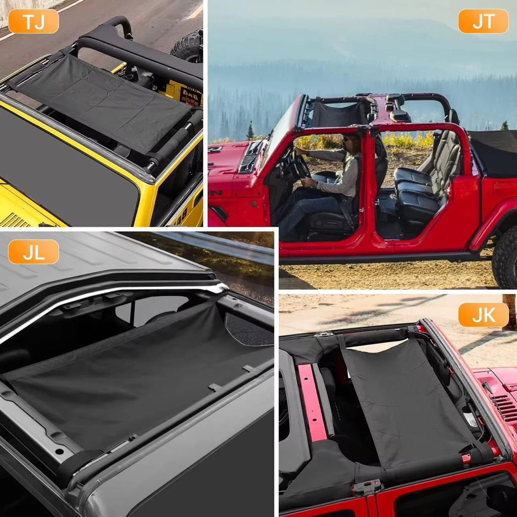 Sunshade Hammock Roof Top - Fit for Jeep Wrangler YJ/TJ/JK/JL (1987-2024) & Gladiator JT, 2-Door & 4-Door Mesh Shade Co