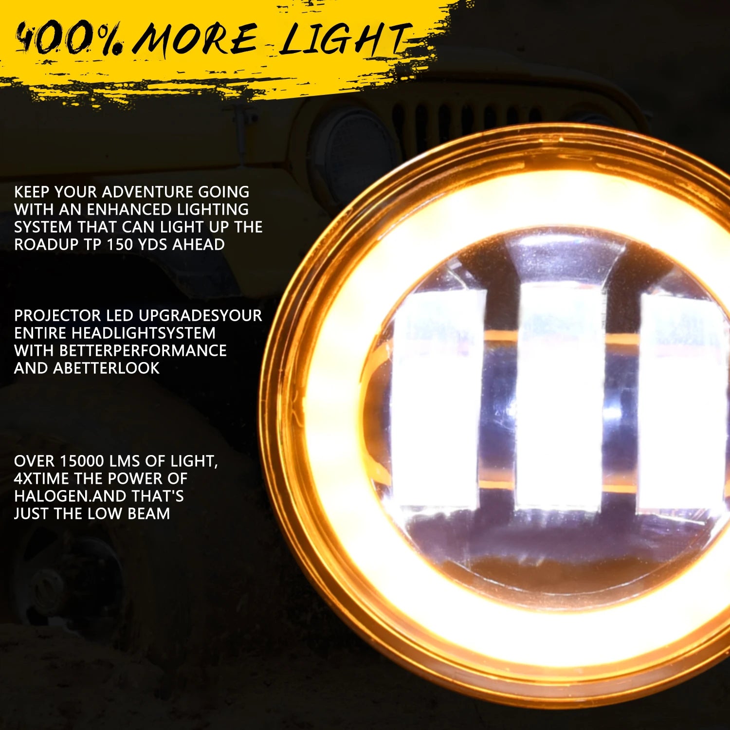 4 Inch LED Fog Lights With White Halo Ring DRL Amber Turn Signal Lamp For Jeep Wrangler JK TJ