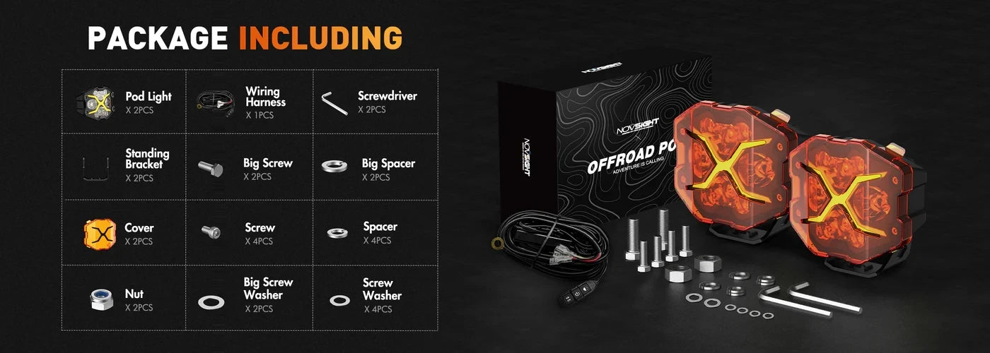 4 Inch LED Pods X Series Off Road Driving Light with Yellow DRL Pod Lights Drive Beam with Amber Cover Off-road Fog Lights