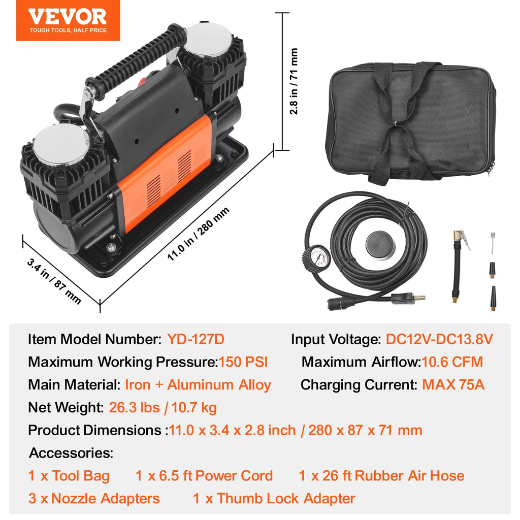 Heavy Duty Air Compressor Single or Dual-Cylinder 150PSI Air Pump