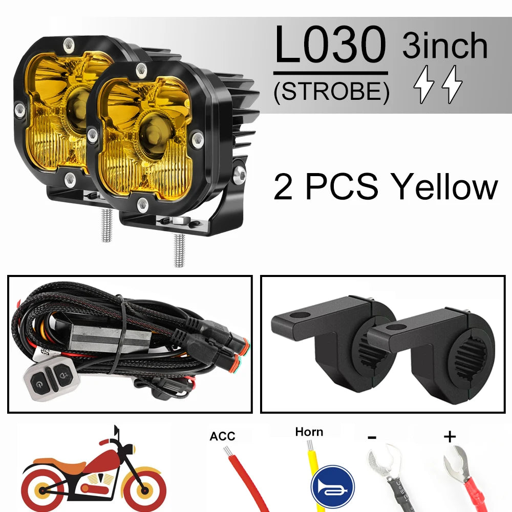 3 inch Yellow LED Fog Light Pods for Jeep Offroad Trucks