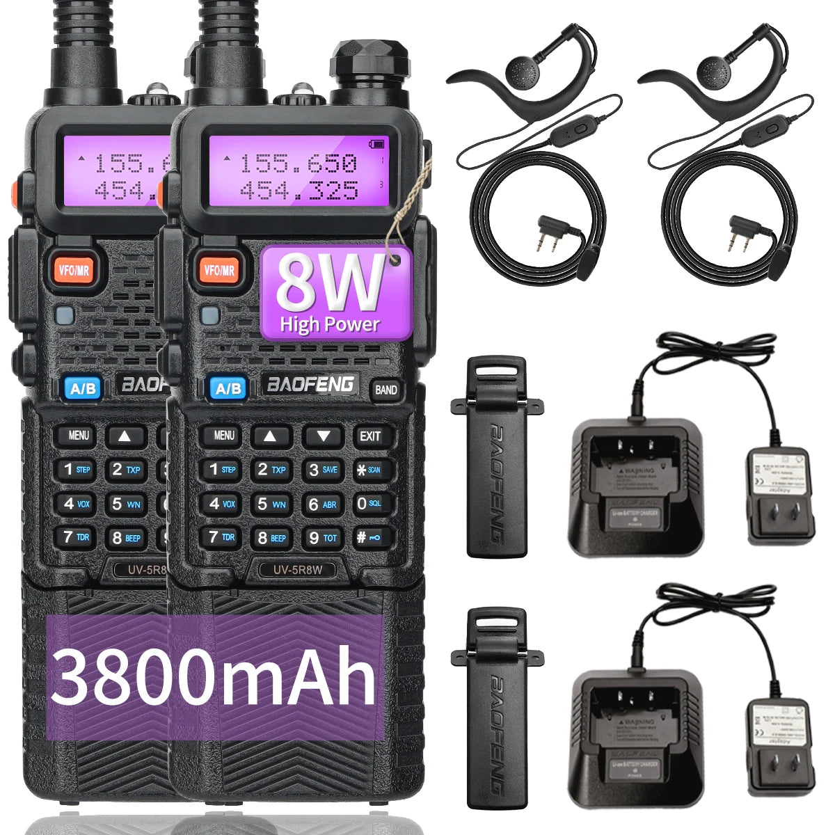 1/2PCS BaoFeng UV-5R 8W Tri-Power Walkie Talkie High Power Dual Band Long Range 128 CH Portable Handheld UV 5R Ham Two Way Radio