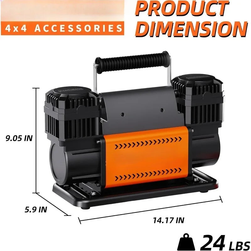 Air Compressor Kit, Dual Cylinder 12V Portable Inflator 12.35 Ft³/Min, Offroad Air Compressor Pump For Truck Tires