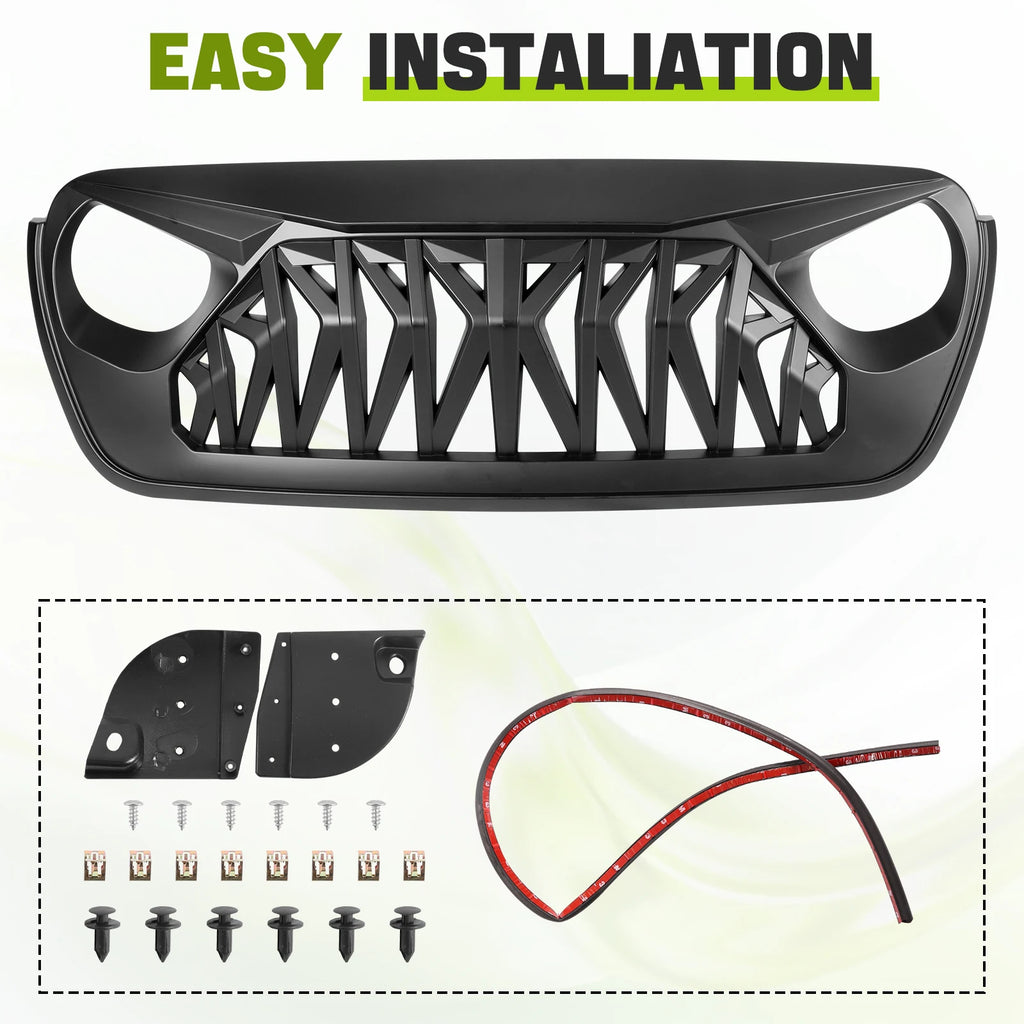 for Jeep Wrangler JL 2018-2024 for Gladiator JT 2020+ Jeep Front Bumper Grill Cover Shark Grille Guard Auto Parts Accessories