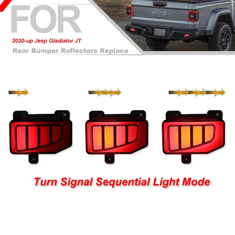 2pcs For Jeep Gladiator JT pickup truck Rear Bumper Reflector Lights,Tail/Brake Rear Fog Lamps and Turn Signal Light  2020-2024