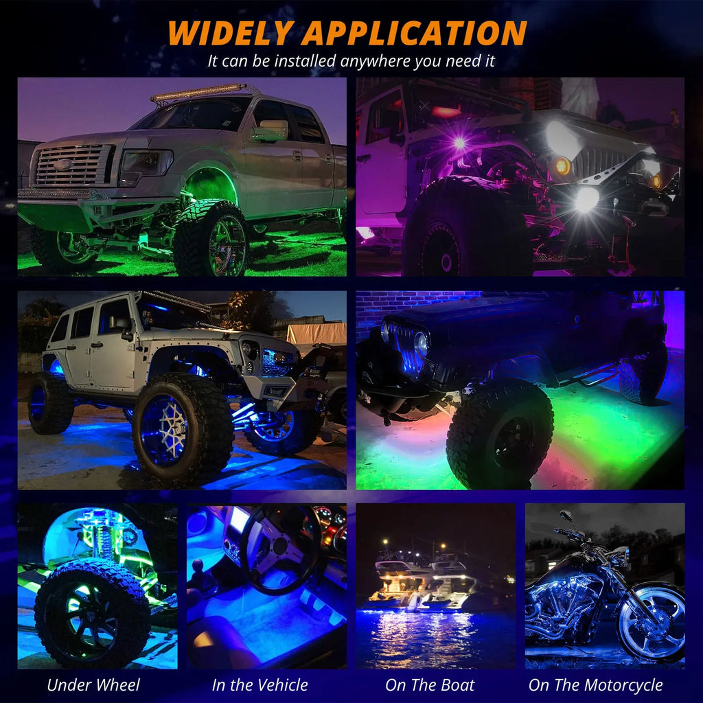 10 Pods APP Control Dream Color RGB + IC 240 LED Rock Lights Off-Road Truck UTV Underbody Underglow Trail Rig Light For Jeep