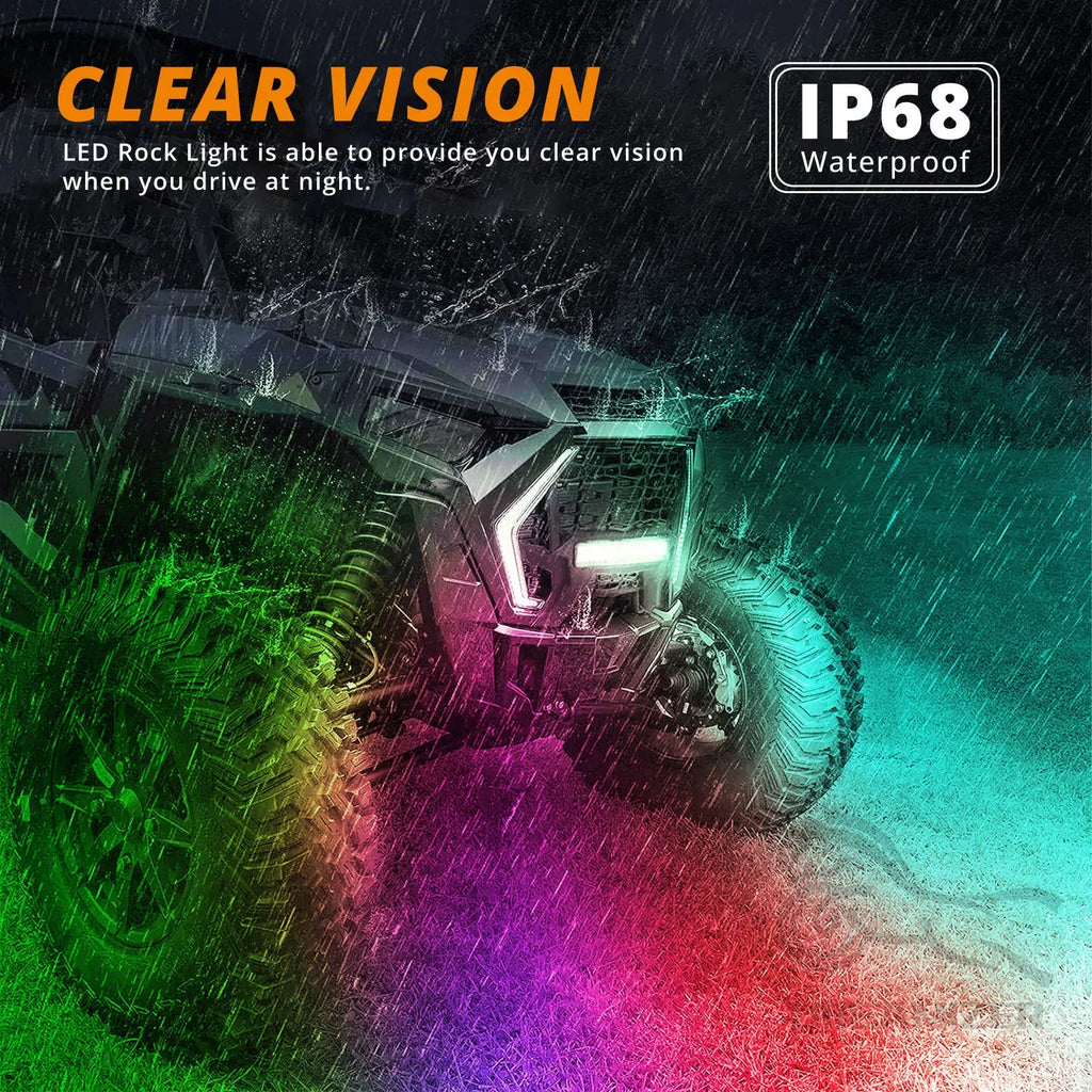 10 Pods APP Control Dream Color RGB + IC 240 LED Rock Lights Off-Road Truck UTV Underbody Underglow Trail Rig Light For Jeep