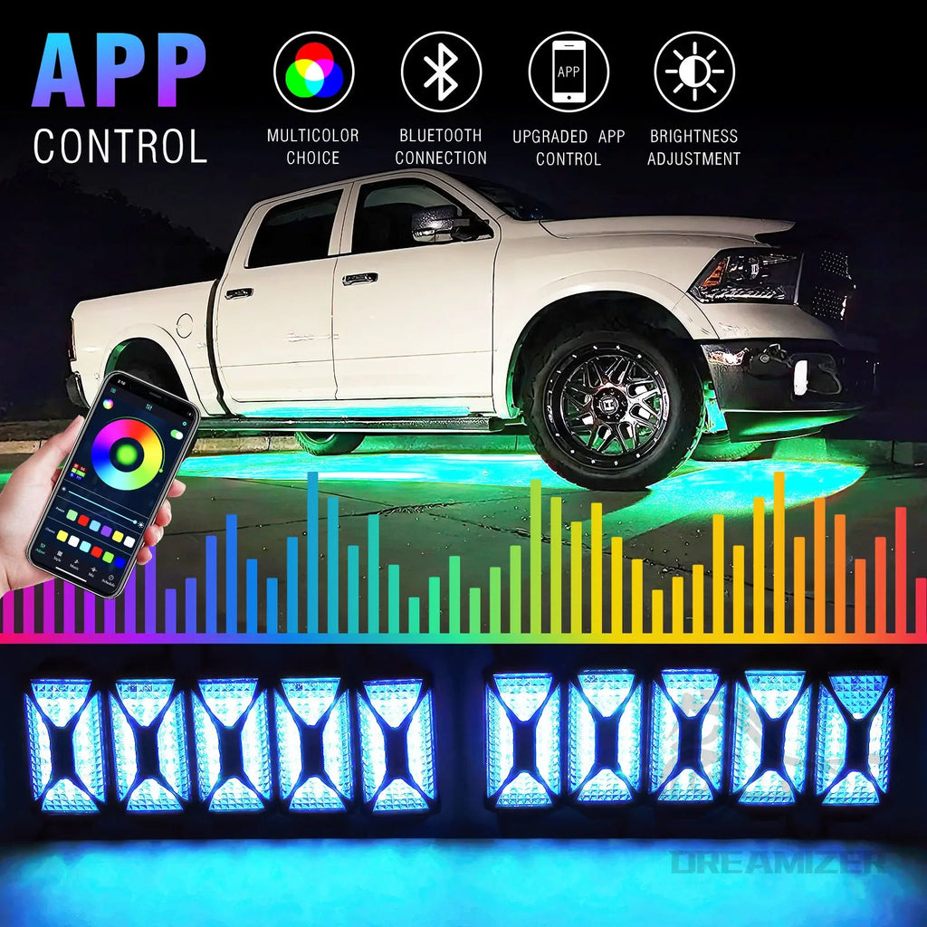 10 Pods 240 LED APP Control RGB Rock Lights For Jeep Off-Road Truck UTV Underbody Underglow Trail Rig Light Auto Decorative Lamp