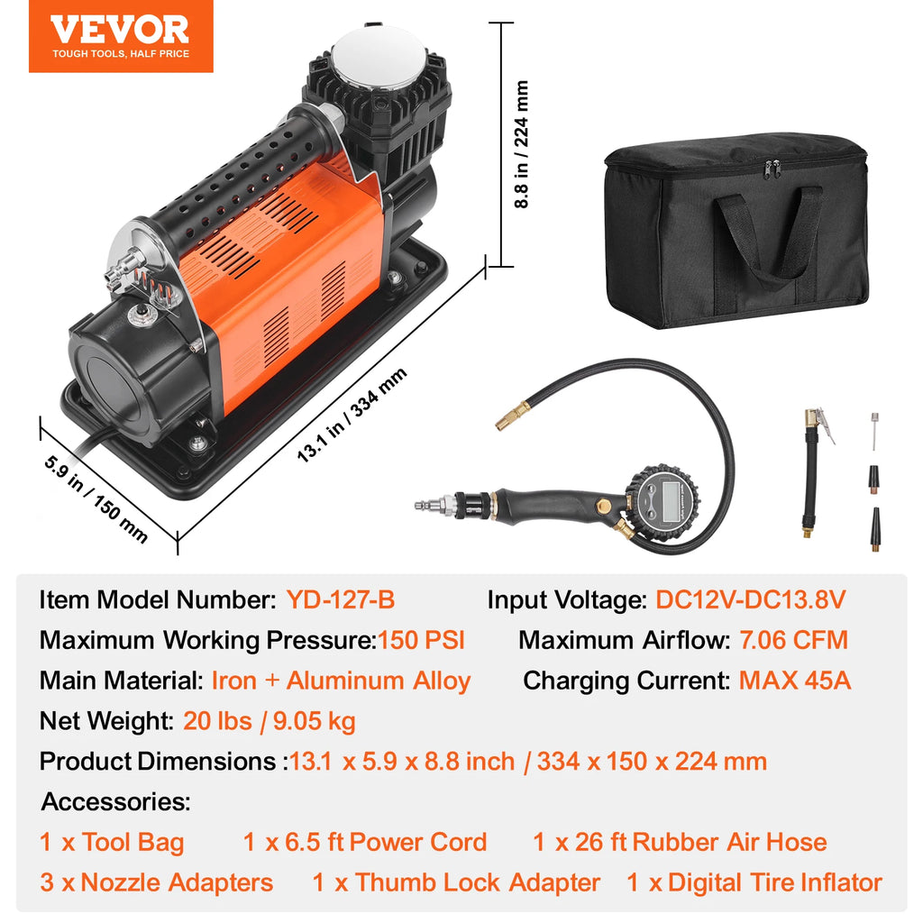 Heavy Duty Air Compressor Single or Dual-Cylinder 150PSI Air Pump