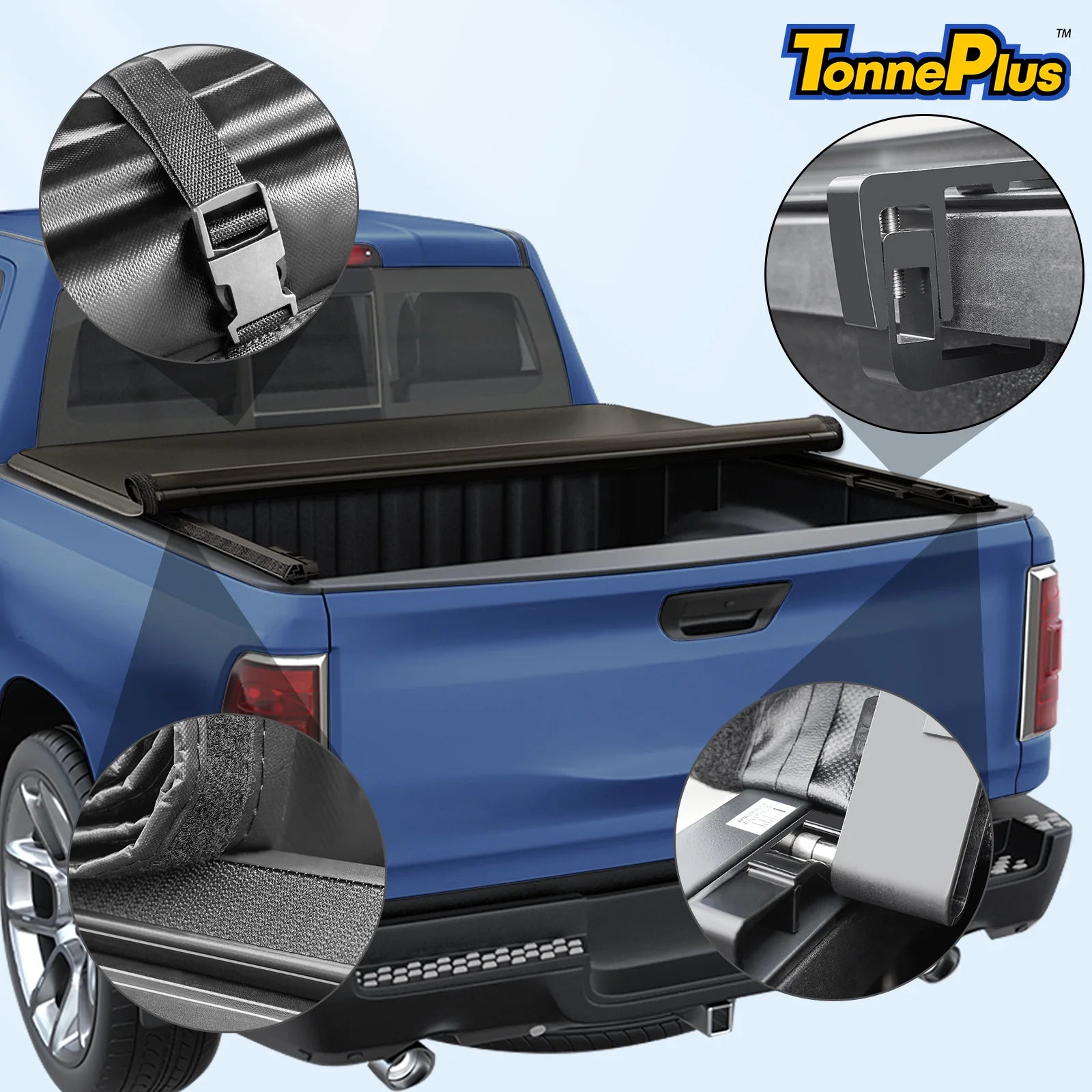 TonnePlus Soft Roll-Up Tonneau Cover Truck Bed Covers for 2020-2024 Jeep Gladiator JT 5FT Bed ; Lightning | 5' (60.3") Bed |