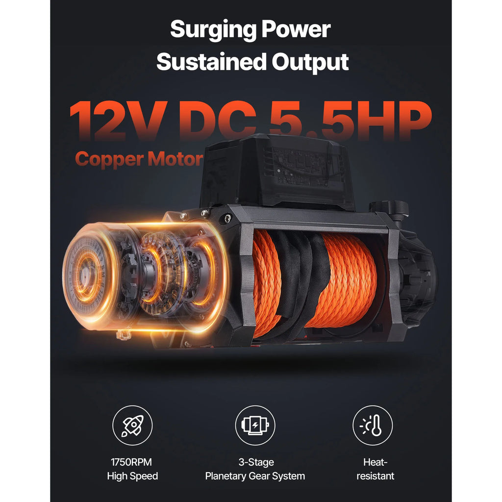 10000/13500 lbs Electric Winch with 90 ft Synthetic Rope