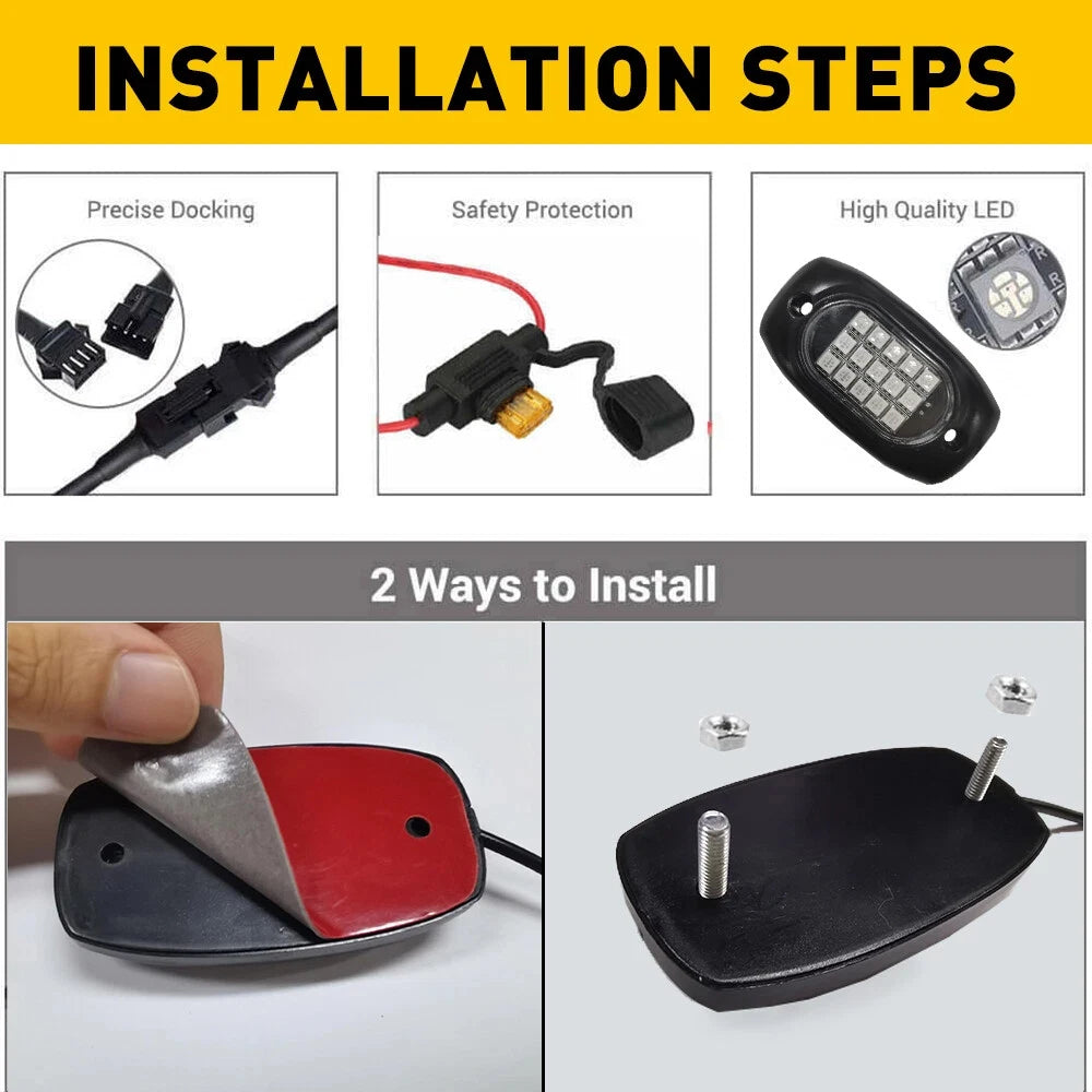 High Quality 8Pods RGB LED Rock Lights APP Control For Jeep Off-Road.....