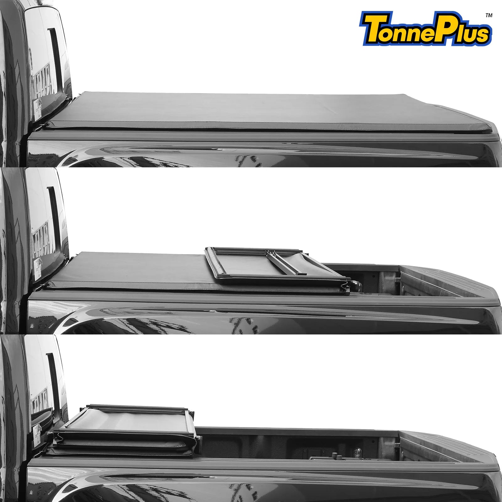 TonnePlus Soft Tri-Fold Tonneau Cover Truck Bed Covers for 2020-2024 Gladiator JT 5FT Bed w/ Lamp Lightning | 5' (60.3") Bed