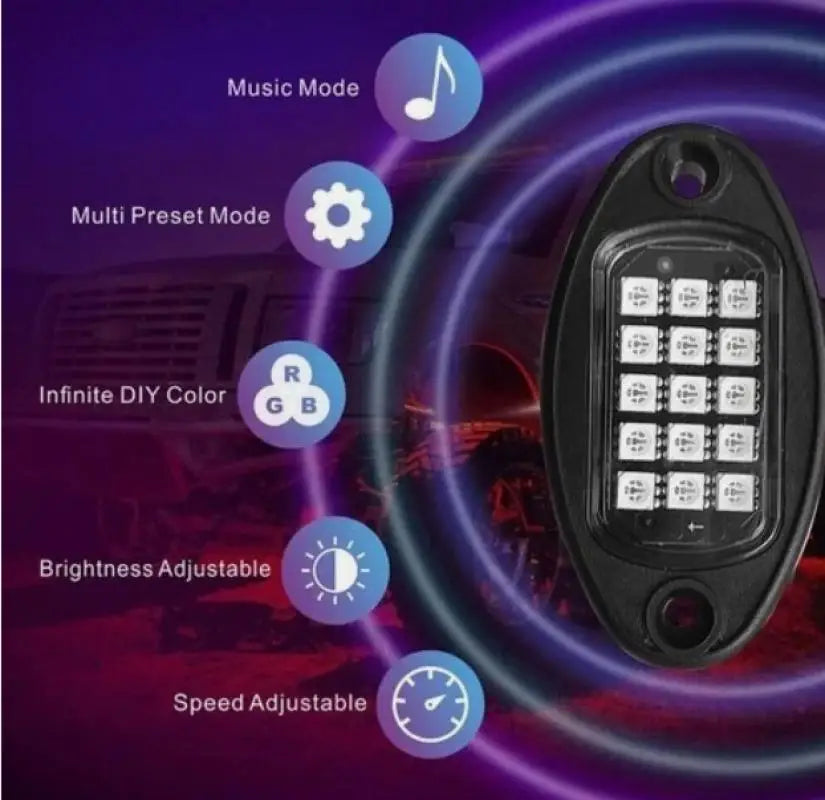 High Quality 8Pods RGB LED Rock Lights APP Control For Jeep Off-Road.....