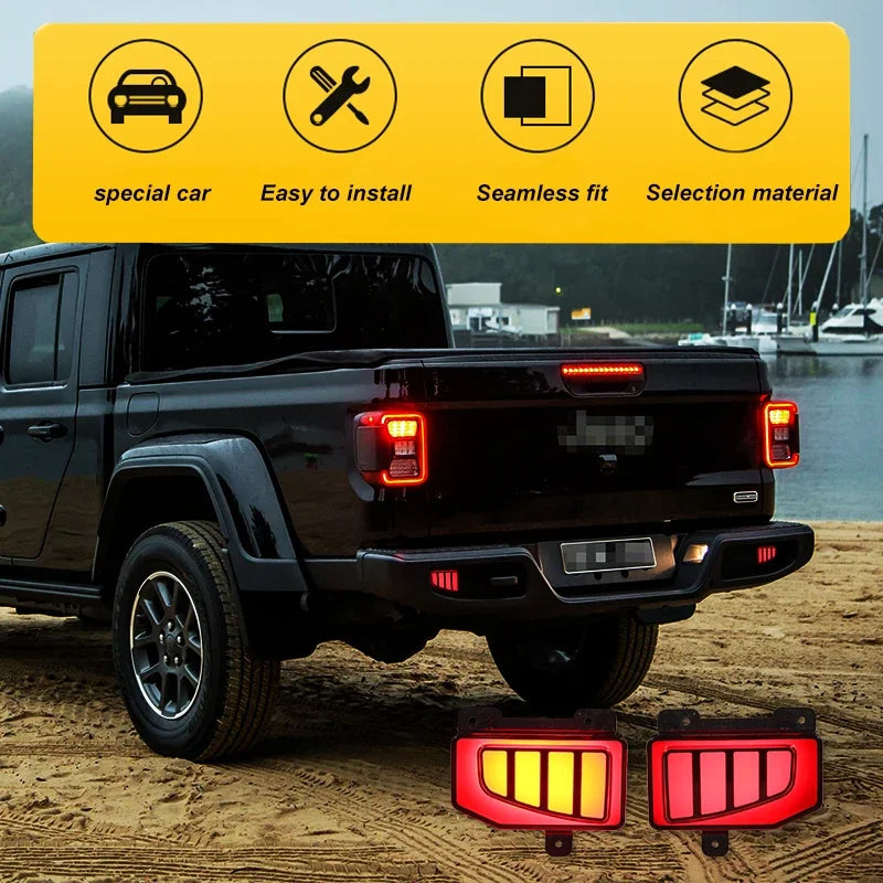 2pcs For Jeep Gladiator JT pickup truck Rear Bumper Reflector Lights,Tail/Brake Rear Fog Lamps and Turn Signal Light  2020-2024