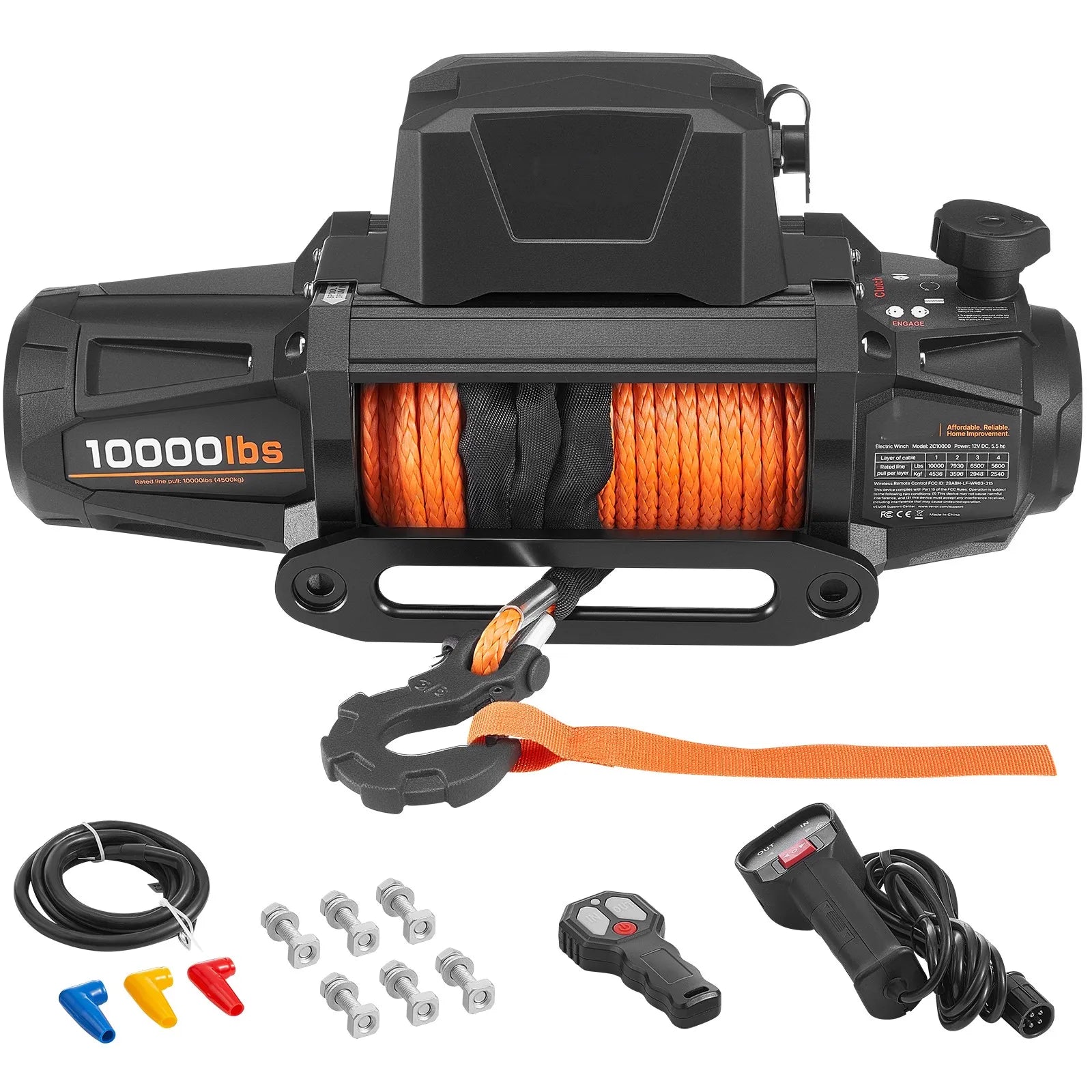 10000/13500 lbs Electric Winch with 90 ft Synthetic Rope