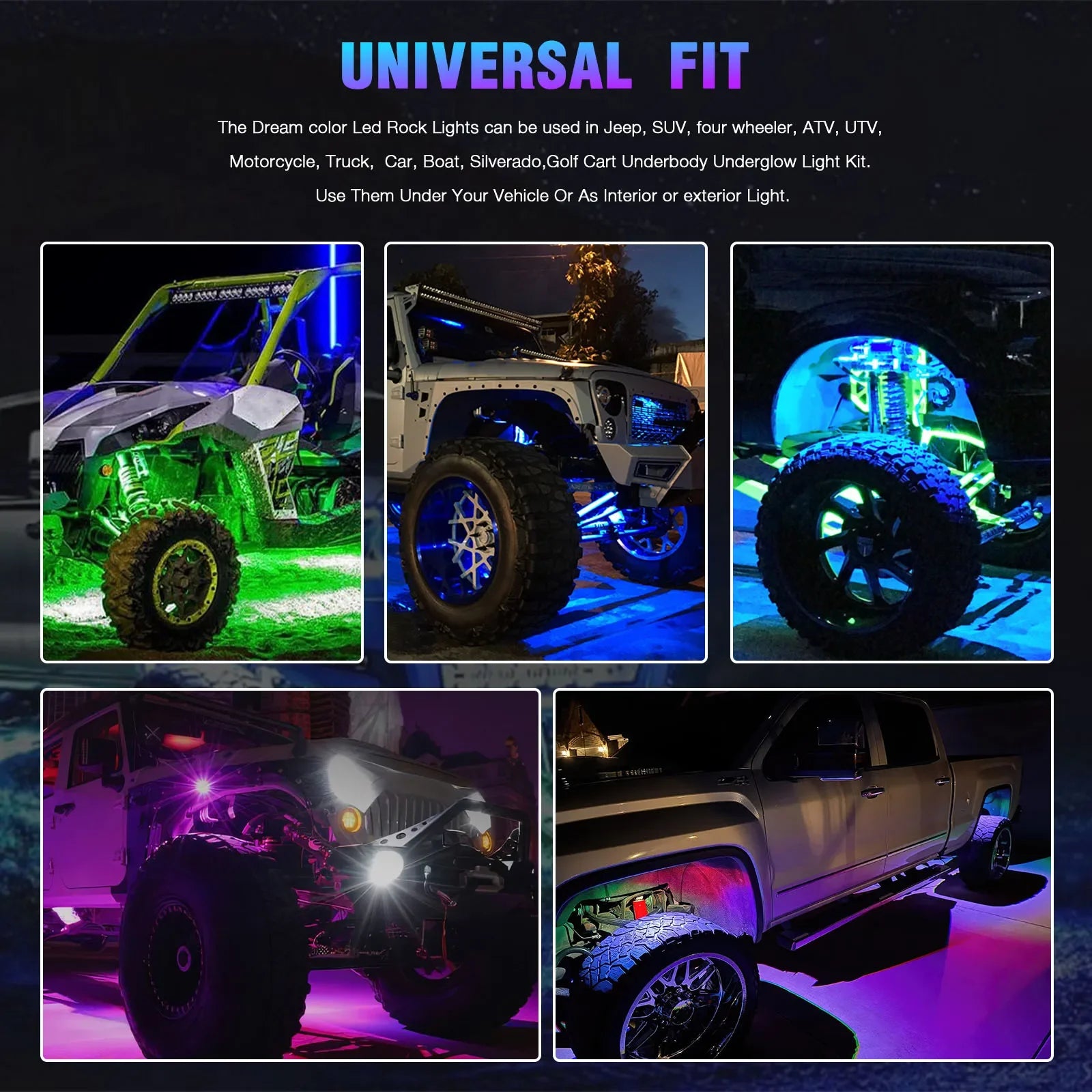 10 Pods APP Control Dream Color RGB + IC 240 LED Rock Lights Off-Road Truck UTV Underbody Underglow Trail Rig Light For Jeep