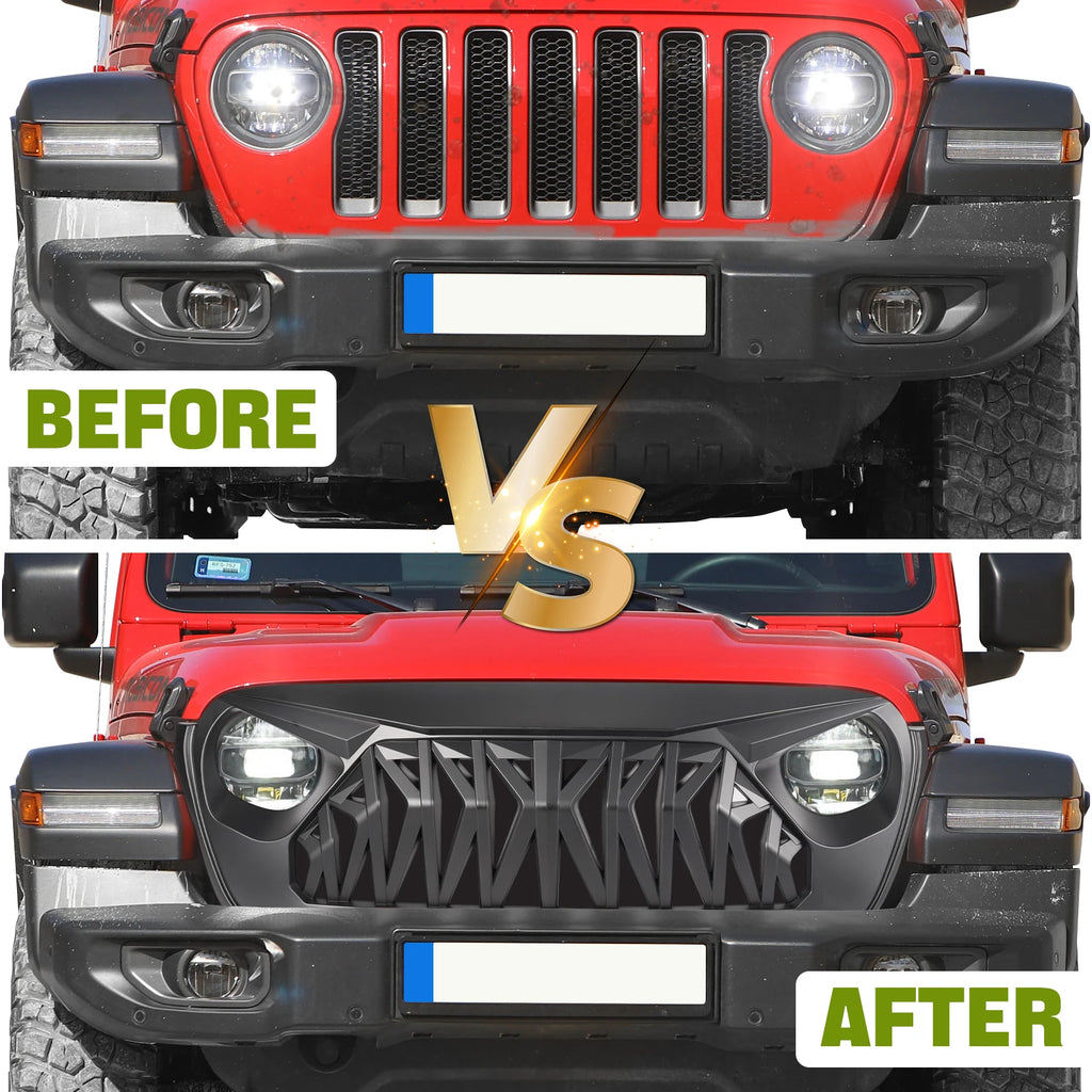 for Jeep Wrangler JL 2018-2024 for Gladiator JT 2020+ Jeep Front Bumper Grill Cover Shark Grille Guard Auto Parts Accessories