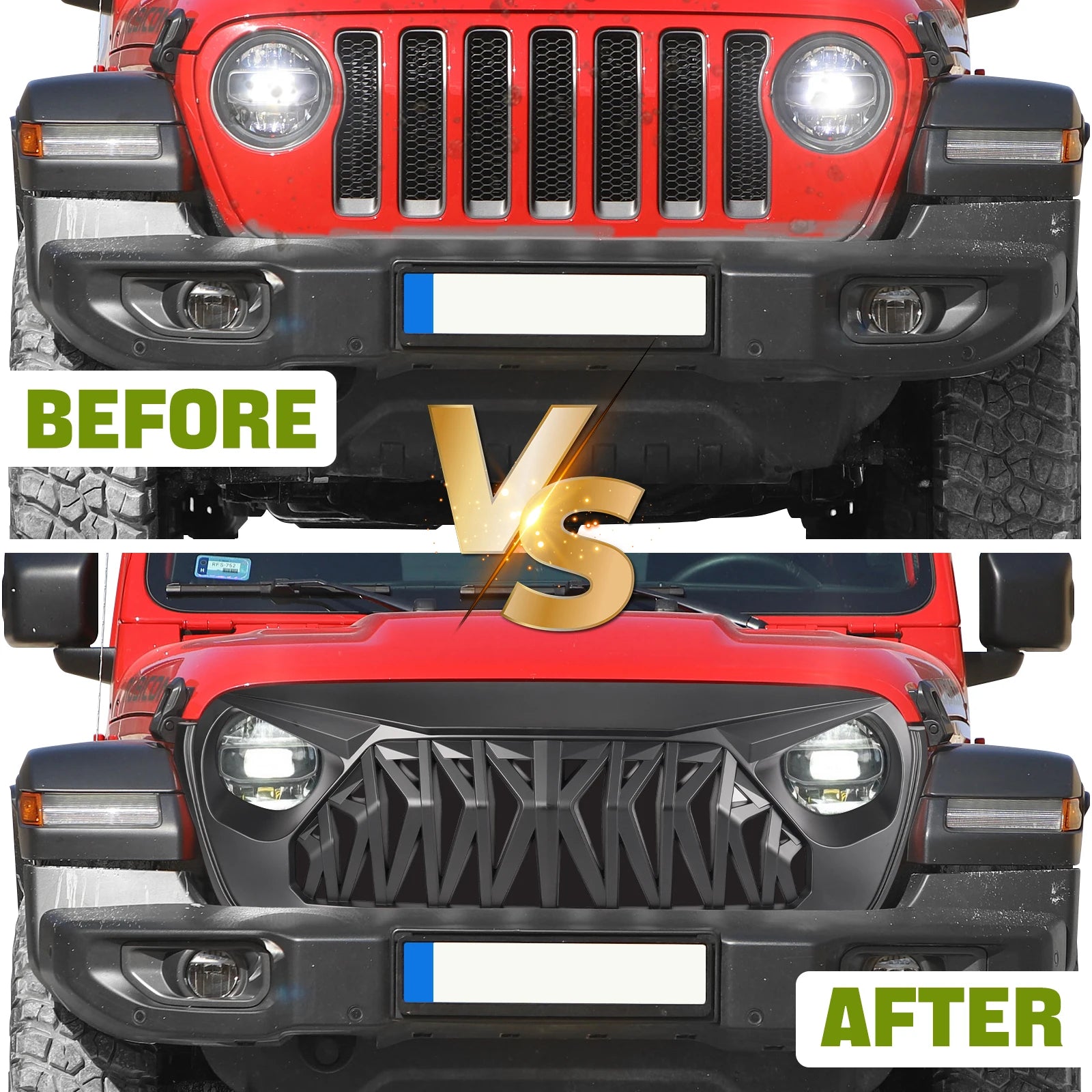 for Jeep Wrangler JL 2018-2024 for Gladiator JT 2020+ Jeep Front Bumper Grill Cover Shark Grille Guard Auto Parts Accessories