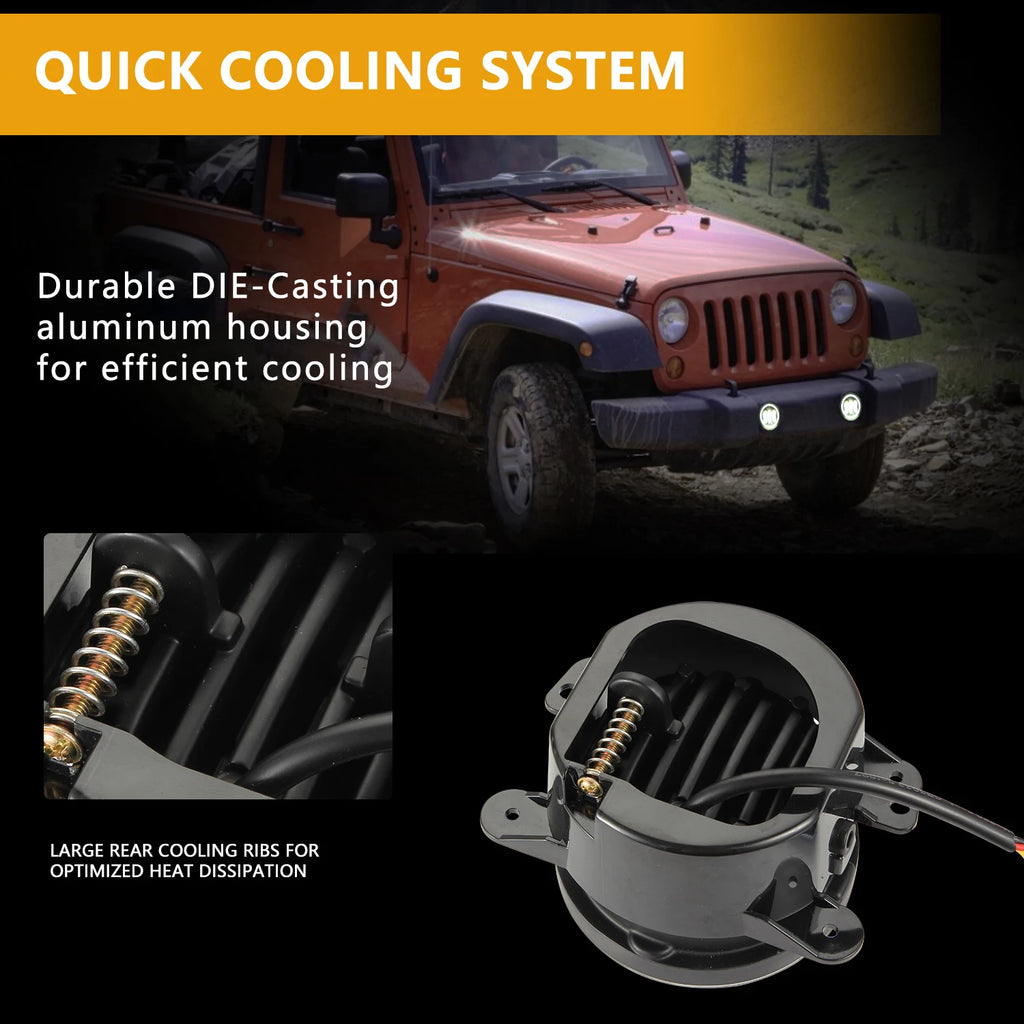 4 Inch LED Fog Lights With White Halo Ring DRL Amber Turn Signal Lamp For Jeep Wrangler JK TJ