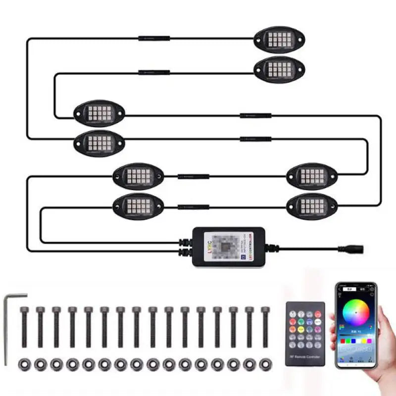 High Quality 8Pods RGB LED Rock Lights APP Control For Jeep Off-Road.....