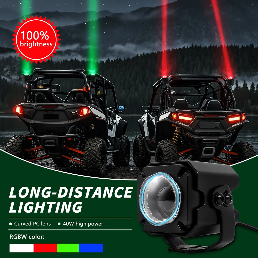 Set of 2 – 3-Inch Spot RGBW LED Whip Lights with Remote Control, Whipless Antenna Style, Compatible with Can-Am Maverick X3 Max UTVs