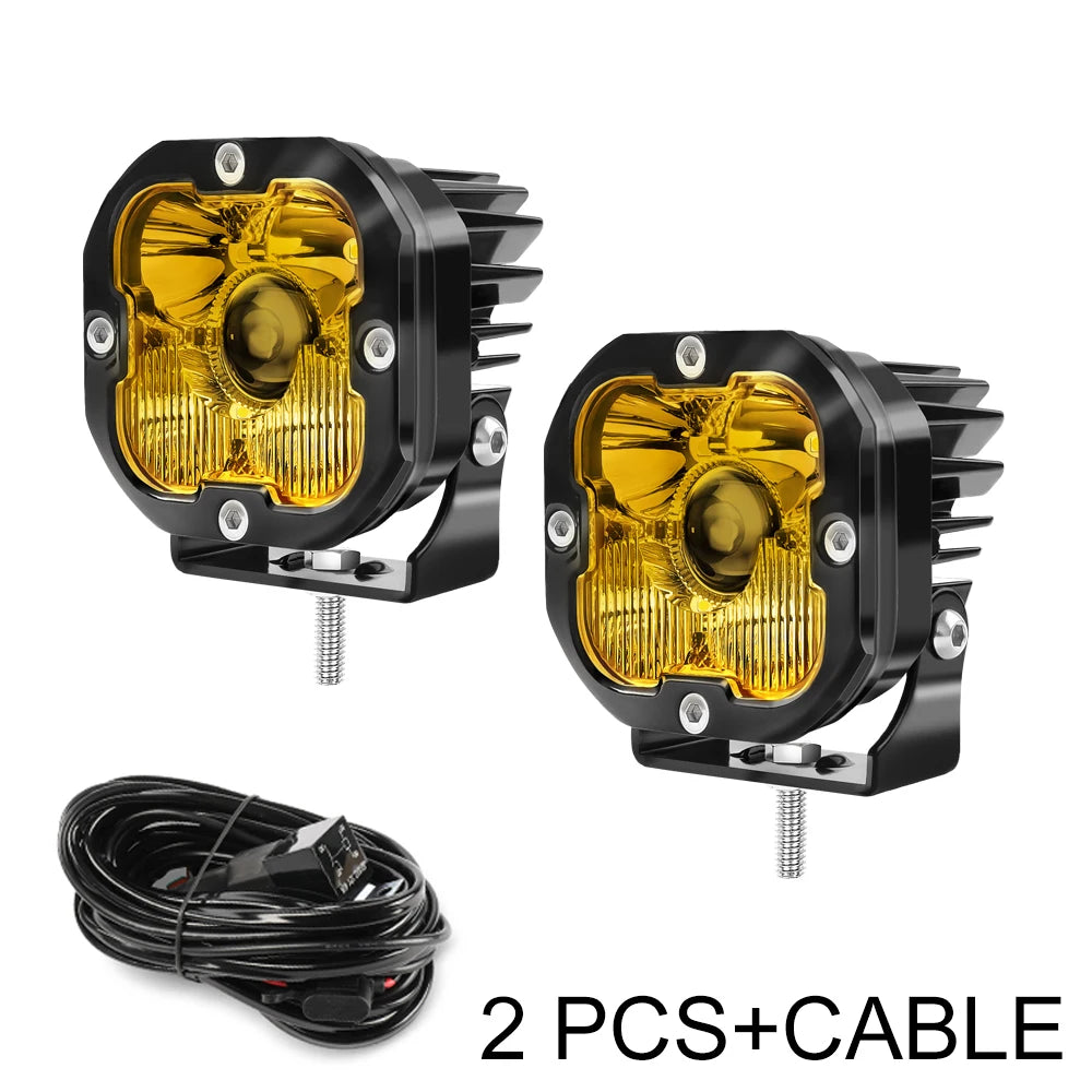 3 inch Yellow LED Fog Light Pods for Jeep Offroad Trucks