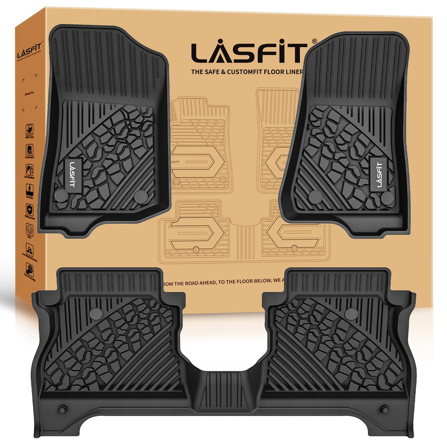 Floor Mats Fit for Jeep Gladiator 2020-2025 1st and 2nd Row TPE Material Black Custom Fit Floor Liner