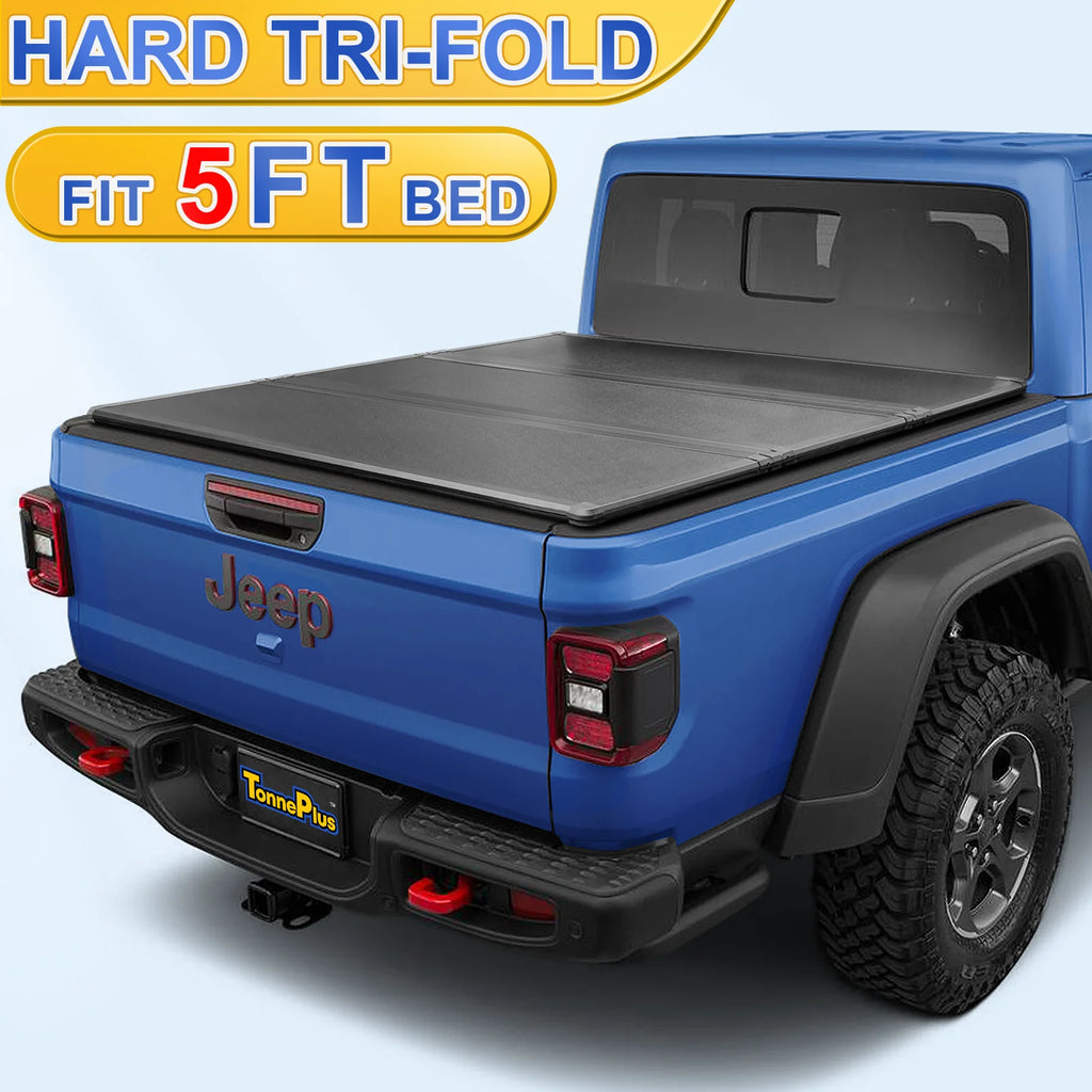 TonnePlus FRP Hard Tri-Fold Bed Tonneau Cover Truck Bed Covers for 2020-2024 Gladiator JT 5FT Bed ; Lightning 5' (60.3") Bed
