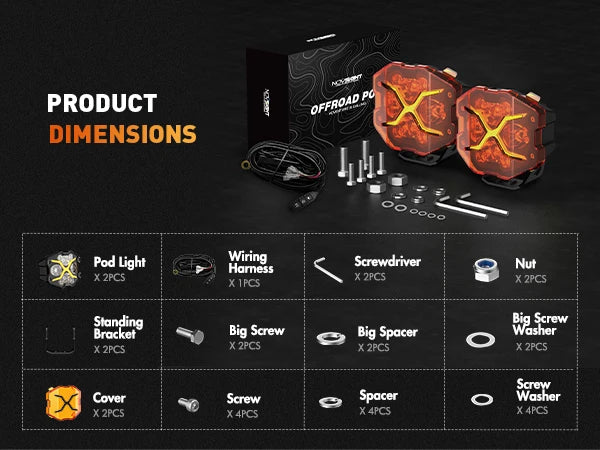 4 Inch LED Pods X Series Off Road Driving Light with Yellow DRL Pod Lights Drive Beam with Amber Cover Off-road Fog Lights