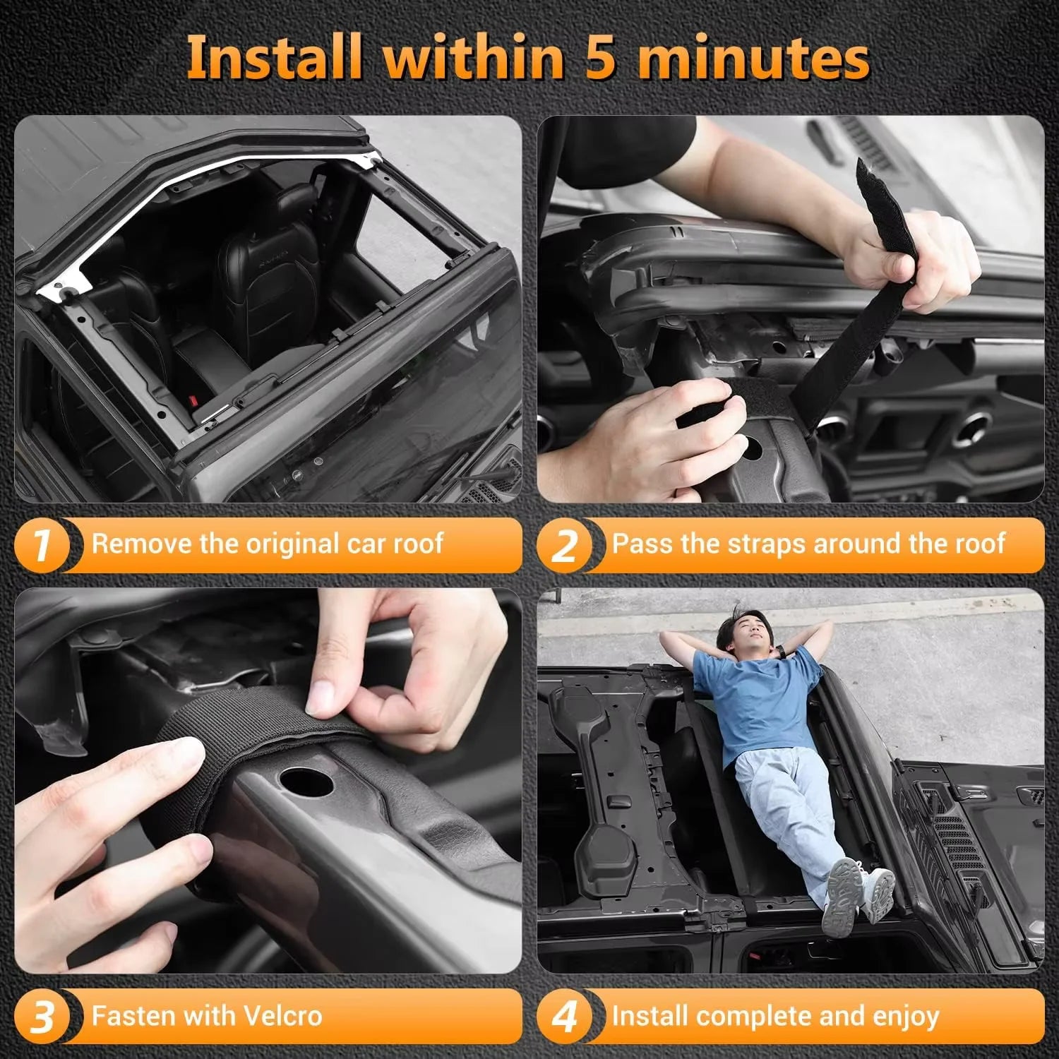 Sunshade Hammock Roof Top - Fit for Jeep Wrangler YJ/TJ/JK/JL (1987-2024) & Gladiator JT, 2-Door & 4-Door Mesh Shade Co