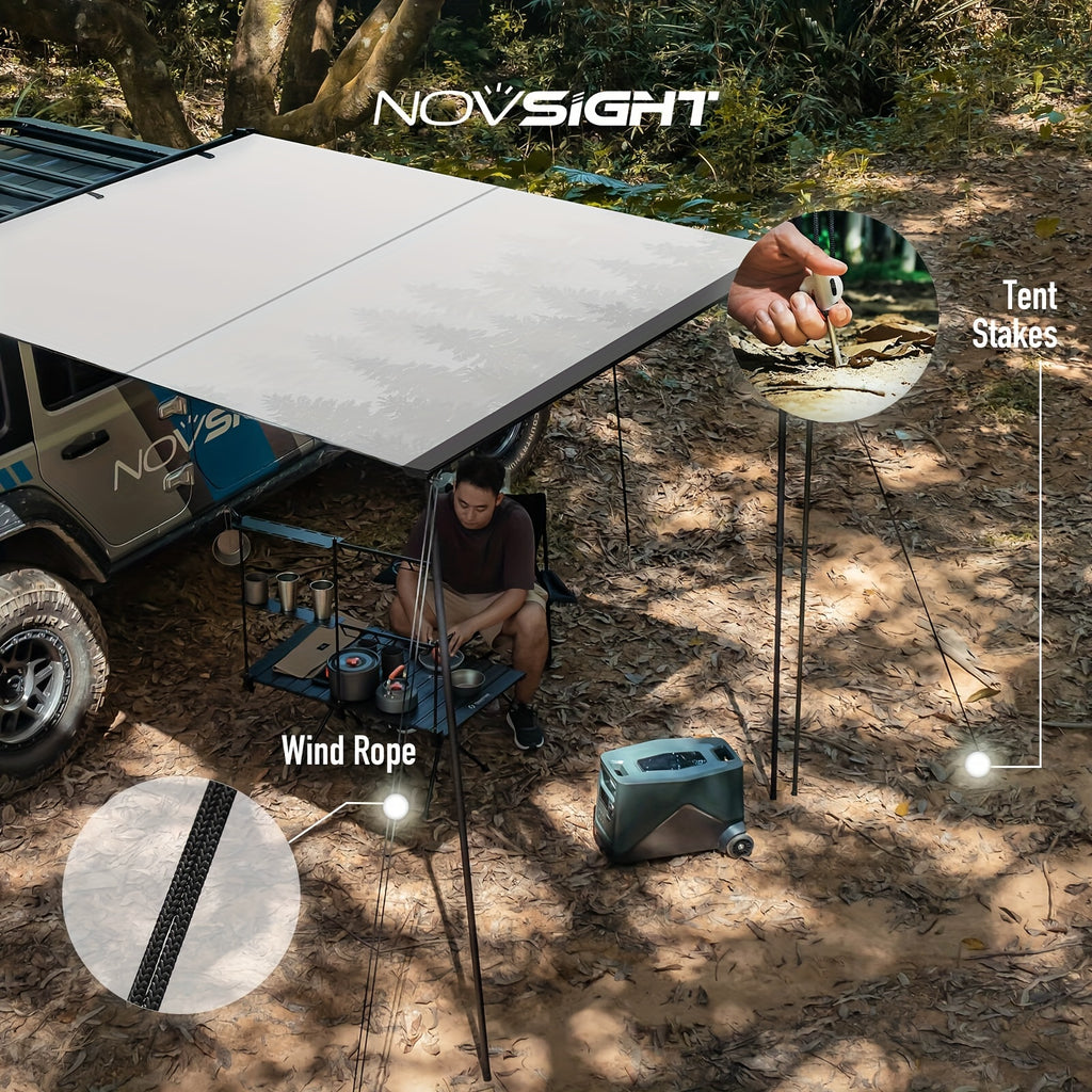 NOVSIGHT 6ft x 6ft Waterproof Retractable Vehicle Awning for Jeep/SUV/Truck - Durable 420D Oxford Cloth, Quick Installation, Mountain Print, Ideal for Camping & Outdoor Adventures