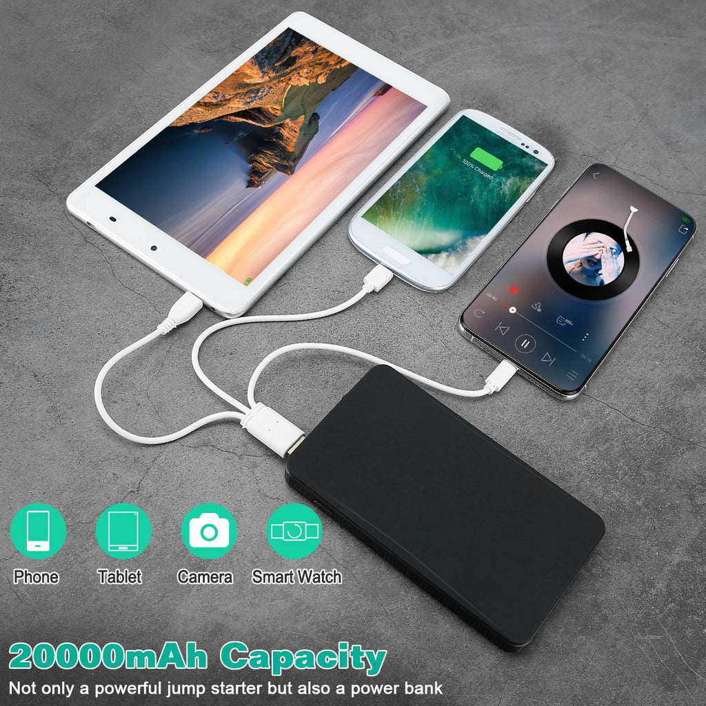 12V Car Jumper Starter 400A Peak 20000mAh Battery Charger Power Bank Portable Power Booster Battery With 3 Flashlight Modes