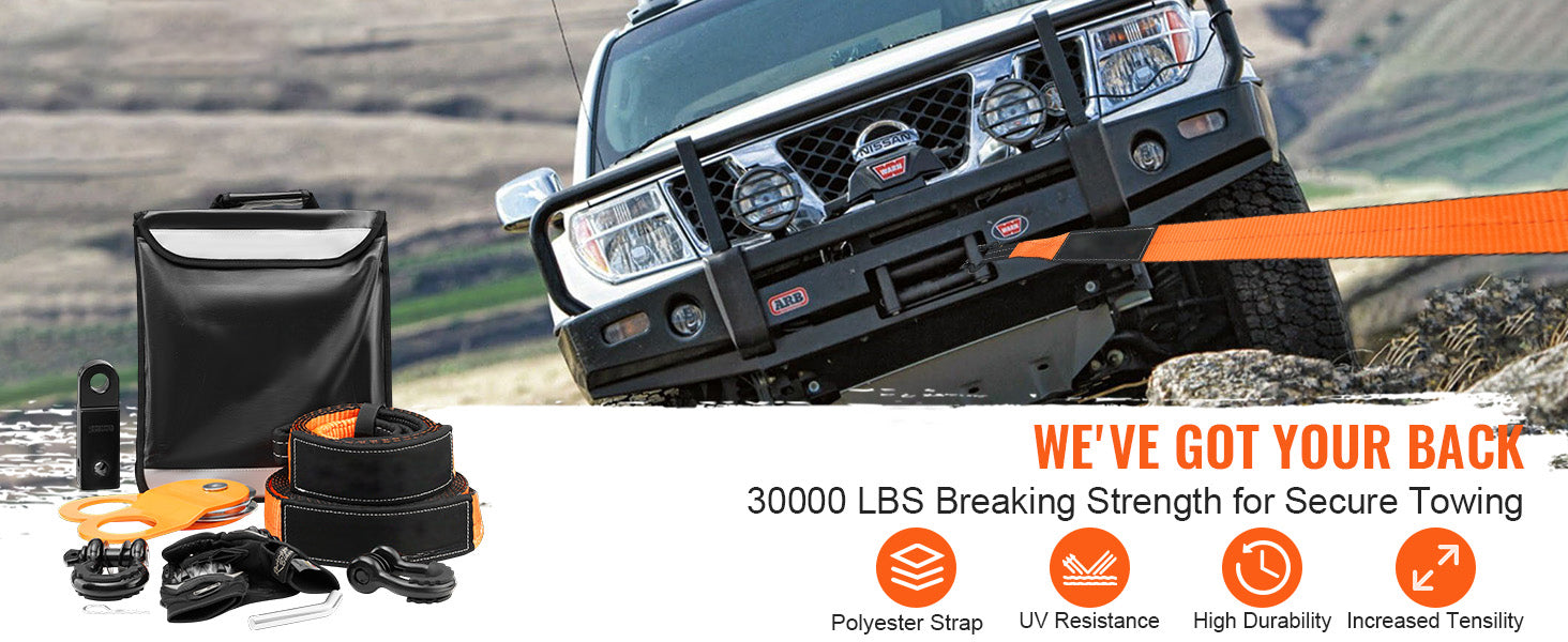 SucceBuy Off-Road Winch Recovery Kit with 30000Lbs Tow Straps & D-Ring Shackles Snatch Block Storage Bag for ATV Jeep Truck